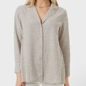 Tuckernuck Pomander Place Scarlett Button Down Blouse XL Gingham Tan White